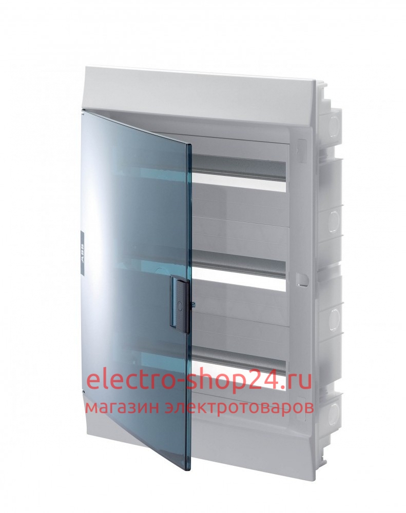 Бокс в нишу ABB Mistral41 на 54 модуля (3х18) прозрачная дверь c клеммным блоком (1SPE007717F9998) - магазин электротехники Electroshop
