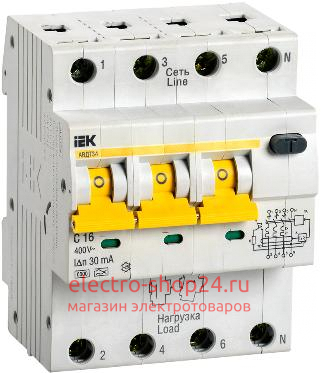 Дифференциальный автомат АВДТ 34 C16 30мА тип А ИЭК MAD22-6-016-C-30 MAD22-6-016-C-30 - магазин электротехники Electroshop