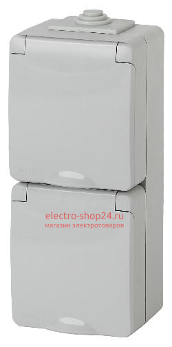 Розетка 2х2P+E вертикальная IP65 16A-250В открытой установки серый 11-2607-03 Б0036002 Б0036002 - магазин электротехники Electroshop