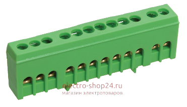 Шина PE "земля" в корпусном изоляторе на DIN-рейку ШНИ-6х9-12-К-Зеленый - магазин электротехники Electroshop