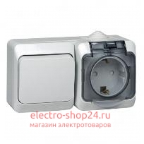 Блок выключатель одноклавишный + розетка с/з Этюд IP44 Schneider Electric серый BPA16-241C - магазин электротехники Electroshop