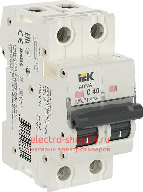 Автоматический выключатель ARMAT M06N 2Р 40А 6кА характеристика С ИЭК (автомат) AR-M06N-2-C040 AR-M06N-2-C040 - магазин электротехники Electroshop