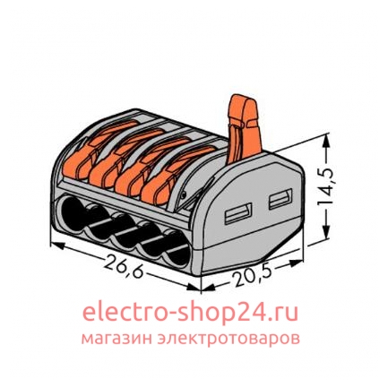 Клеммник WAGO 5 (одножильных или многожильных) х 0,08-4мм2 32A Cu 222-415 - магазин электротехники Electroshop