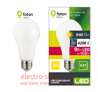 Лампа светодиодная FL-LED-A60 9W 4200К 220V E27 860Lm Foton Lighting 611413 611413 - магазин электротехники Electroshop