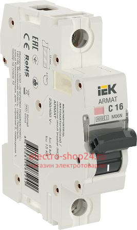 Автоматический выключатель ARMAT M06N 1Р 16А 6кА характеристика С ИЭК (автомат) AR-M06N-1-C016 AR-M06N-1-C016 - магазин электротехники Electroshop