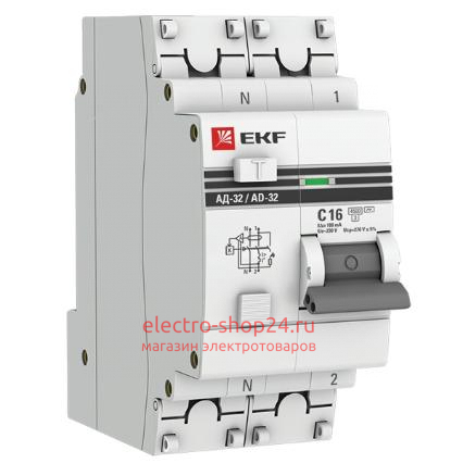 Дифференциальный автомат 1P+N C16А 100мА тип АС однофазный электронный 4,5кА АД-32 PROxima EKF DA32-16-100-pro DA32-16-100-pro - магазин электротехники Electroshop