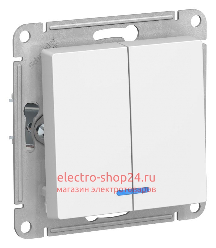 Двухклавишный выключатель с подсветкой 10А Schneider Electric AtlasDesign белый ATN000153 ATN000153 - магазин электротехники Electroshop