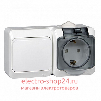 Блок выключатель одноклавишный + розетка с/з Этюд IP44 Schneider Electric белый BPA16-241B - магазин электротехники Electroshop