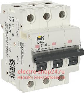 Автоматический выключатель ARMAT M06N 3Р 50А 6кА характеристика С ИЭК (автомат) AR-M06N-3-C050 AR-M06N-3-C050 - магазин электротехники Electroshop