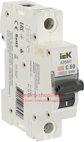 Автоматический выключатель ARMAT M06N 1Р 50А 6кА характеристика С ИЭК (автомат) AR-M06N-1-C050 AR-M06N-1-C050 - магазин электротехники Electroshop