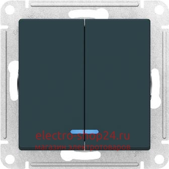 Двухклавишный выключатель с подсветкой 10А Schneider Electric AtlasDesign изумруд ATN000853 ATN000853 - магазин электротехники Electroshop