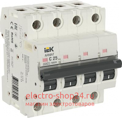 Автоматический выключатель ARMAT M06N 4Р 25А 6кА характеристика С ИЭК (автомат) AR-M06N-4-C025 AR-M06N-4-C025 - магазин электротехники Electroshop