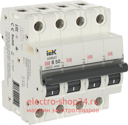 Автоматический выключатель ARMAT M06N 4Р 50А 6кА характеристика B ИЭК (автомат) AR-M06N-4-B050 AR-M06N-4-B050 - магазин электротехники Electroshop